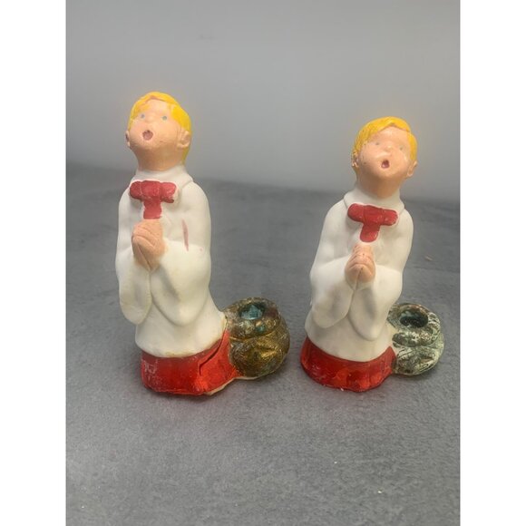 Vintage 1977 B & C Chalkware Choir Boy Candle Holders Set of 2 - Picture 11 of 14